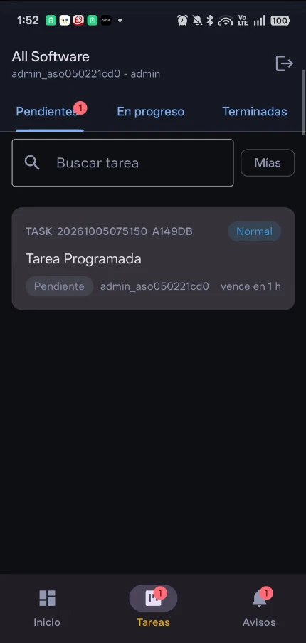Lista de tareas pendientes en la app