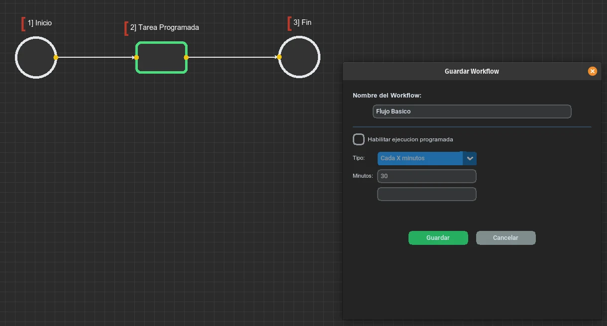 Guardar workflow con ejecución programada cada X minutos