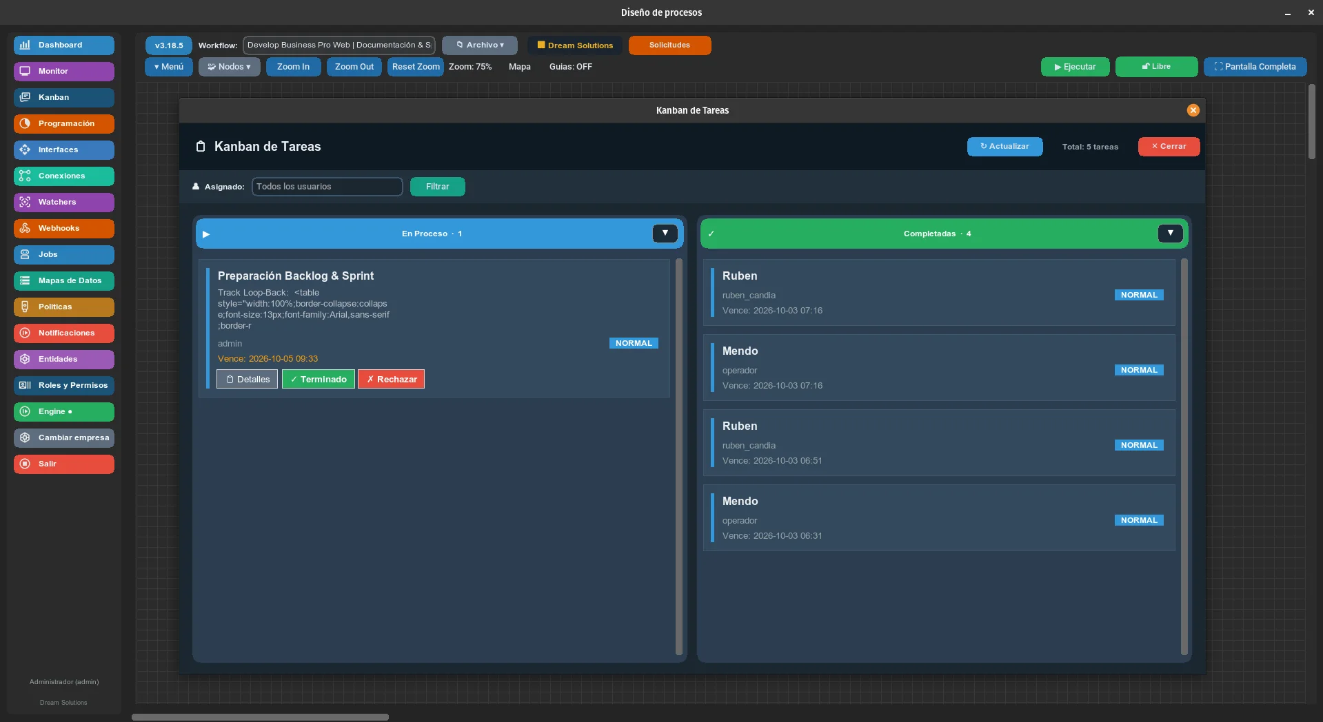 Programación de workflows guardados
